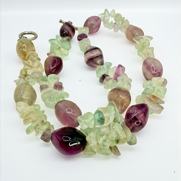 Vintage Rainbow Fluorite Crystal Beaded Necklace – Toggle Clasp – 20” – 106g - Picture 15 of 16